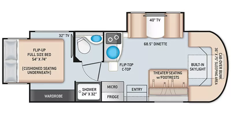 24' 2020 Thor Delano 24RW w/2 Slides Floorplan