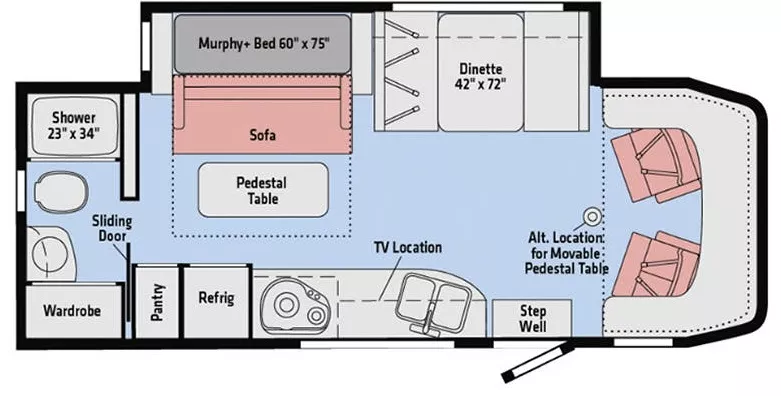 26' 2018 Winnebago Navion 24D w/Slide Floorplan