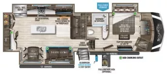 34' 2021 Grand Design Solitude 345GK w/3 Slides & Generator Floorplan