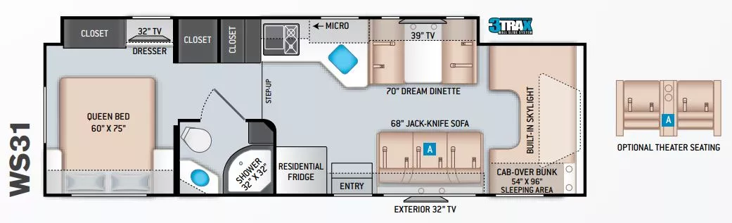 32' 2021 Thor Quantum WS31 w/Slide - Bunk House Floorplan