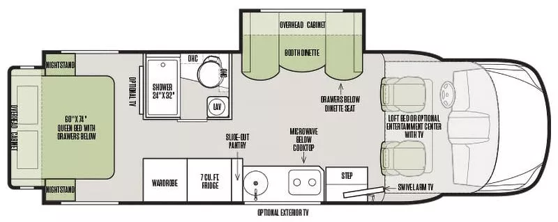 27' 2019 Tiffin Wayfarer 25QW w/2 Slides Floorplan