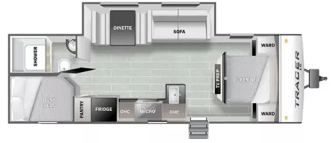 29' 2021 Forest River Tracer Le 260BHLE w/Slide - Bunk House Floorplan