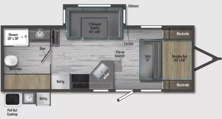 26' 2022 Winnebago Minnie 2201MB w/Slide Floorplan