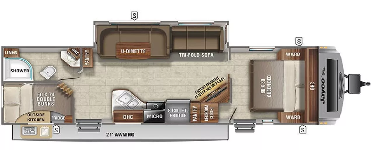 34' 2021 Jayco Whitehawk 29BH w/Slide - Bunk House Floorplan