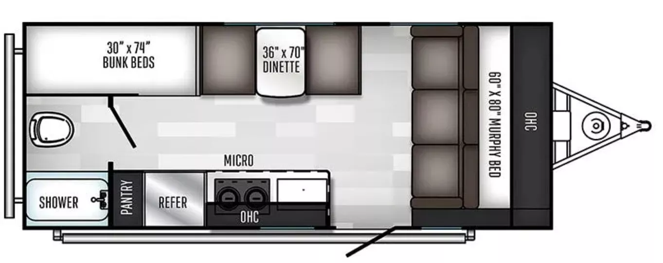 22' 2022 Forest River Palomino Palomini 188BH - Bunk House Floorplan