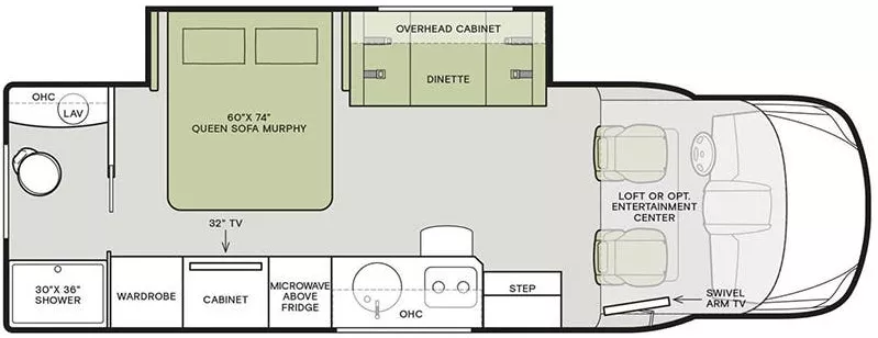 26' 2021 Tiffin Wayfarer 25RW w/Slide Floorplan