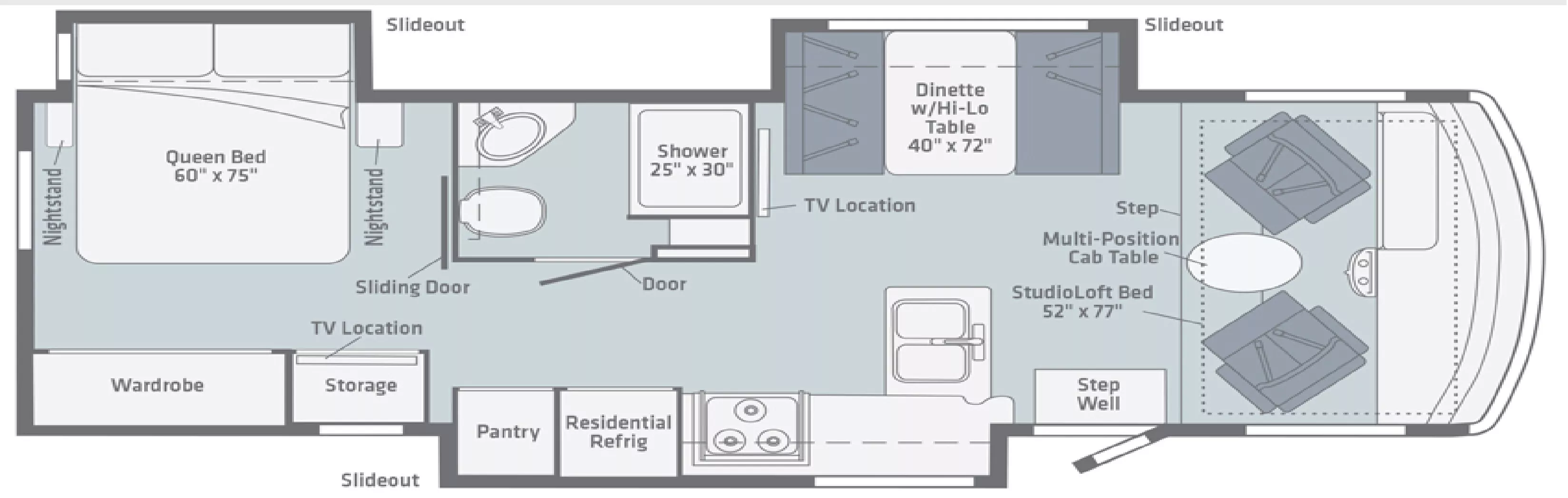 28' 2020 Winnebago Intent 28Y w/3 Slides Floorplan