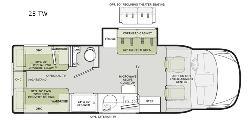 25' 2023 Tiffin Wayfarer 25TW w/Slide Floorplan