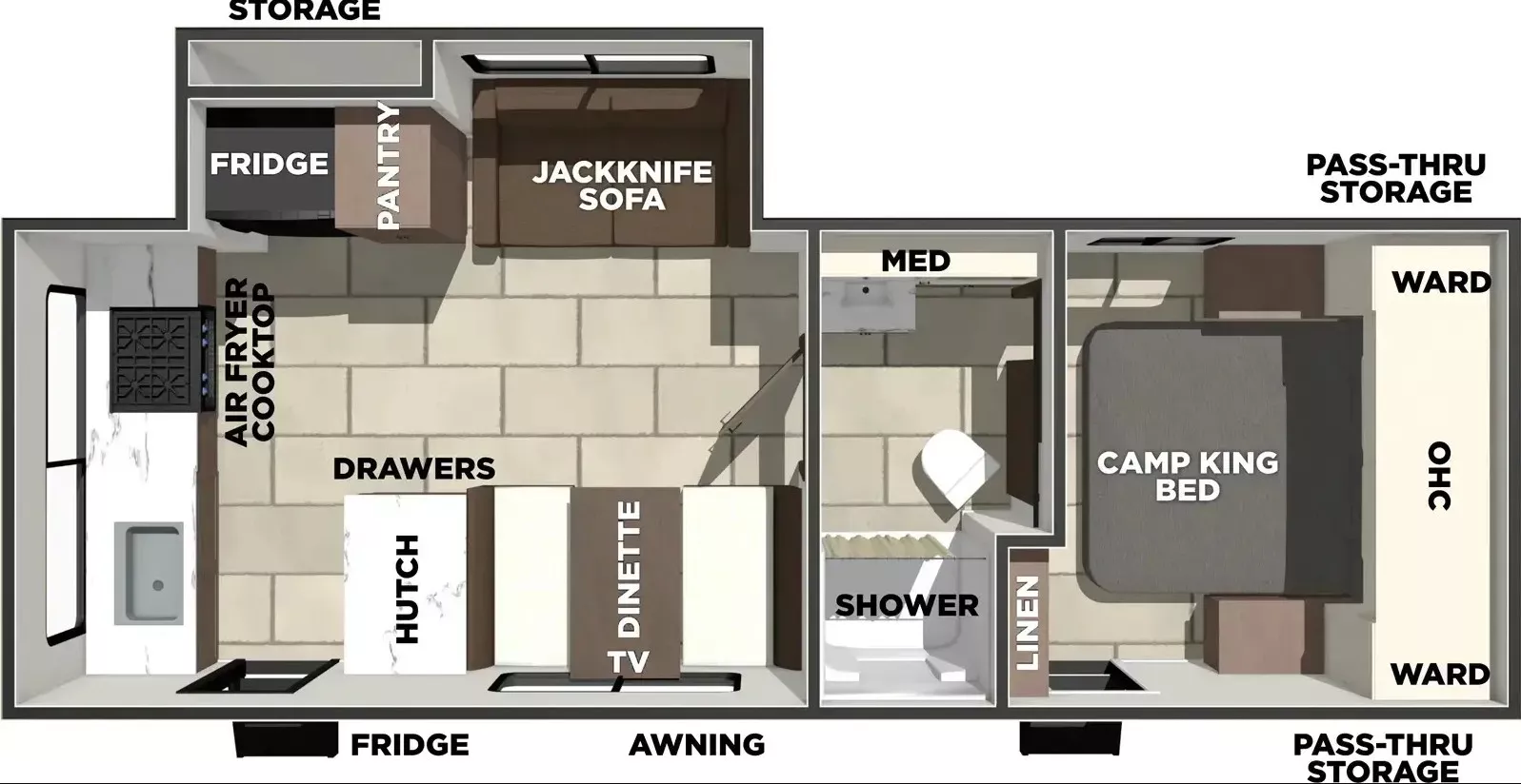 30' 2026 Forest River Tracer 235RK w/Slide Floorplan