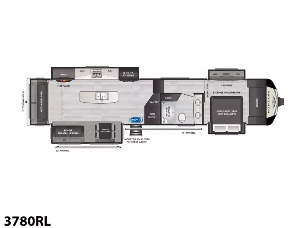 42' 2021 Keystone Monatana 3780RL w/4 Slides Floorplan