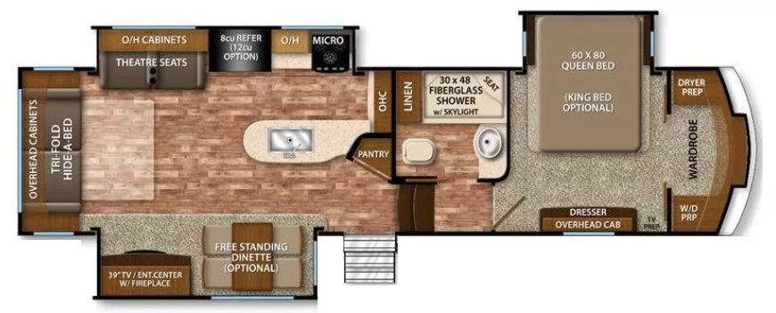 34' 2016 Grand Design Reflection 318RST w/3 Slides Floorplan