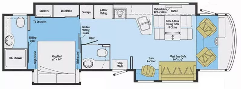 37' 2016 Winnebago Itasca Suncruiser 37F w/3 Slides Floorplan