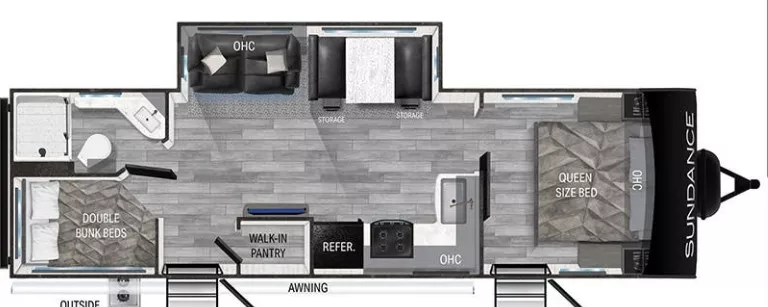 32' 2023 Heartland Sundance 278BH w/Slide - Bunk House Floorplan