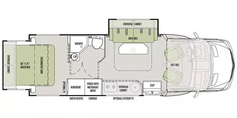 25' 2017 Tiffin Wayfarer 24QW w/2 Slides Floorplan