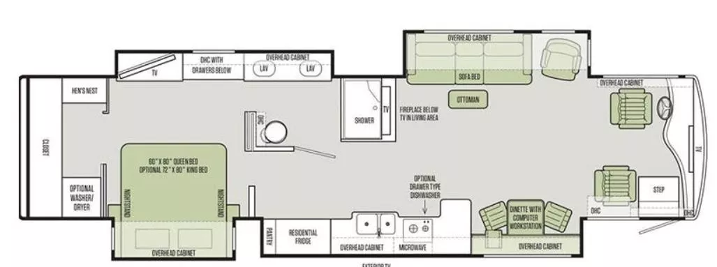 45' 2018 Tiffin Allegro Bus 45OPP 450hp Cummins w/4 Slides Floorplan