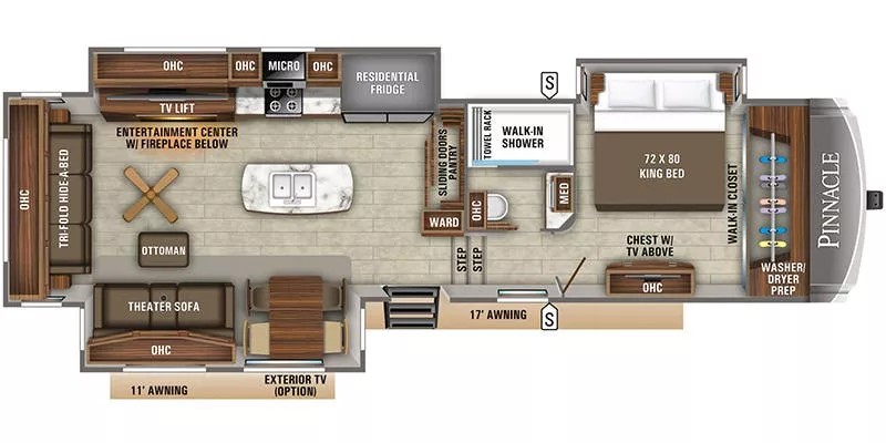 41' 2020 Jayco Pinnacle 36KPTS w/3 Slides Floorplan