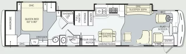 44' 2004 Monaco Executive 42SBW 500hp Cummins w/2 Slides Floorplan