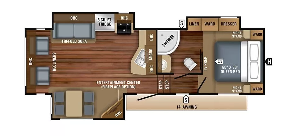 31' 2018 Jayco Eagle Ht 27.5RLTS w/3 Slides Floorplan