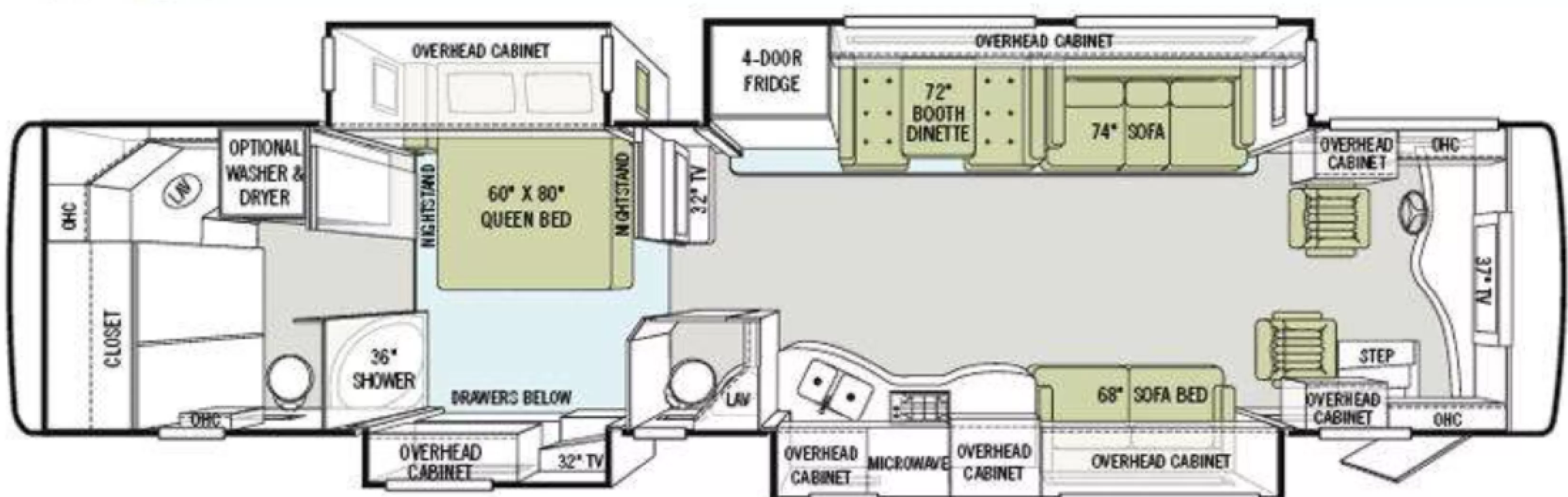 40' 2012 Tiffin Allegro 40QBP 450hp Cummins w/4 Slides Floorplan