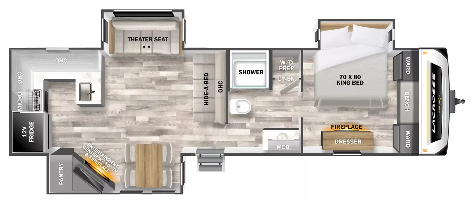 38' 2023 Forest River Lacrosse Luxury Lite 3411RK w/3 Slides Floorplan