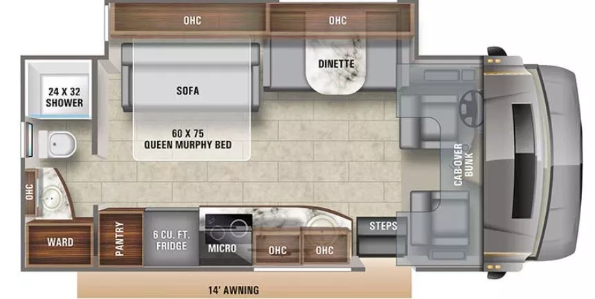 25' 2020 Entegra Coach Qwest 24R w/Slide Floorplan