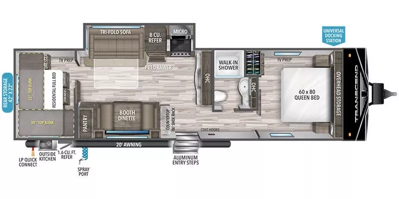 35' 2022 Grand Design Transcend Xplor 297QB w/Slide - Bunk House Floorplan