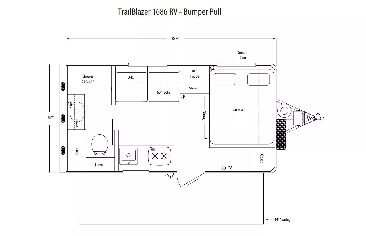 16' 2022 Sundowner Trailblazer 1686 Floorplan