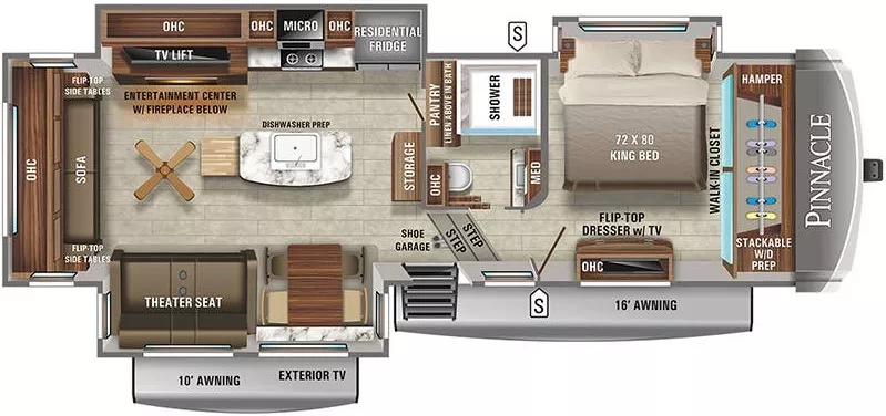 36' 2022 Jayco Pinnacle 32RLTS w/3 Slides Floorplan