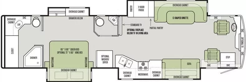 39' 2018 Tiffin Allegro Red 38QRA 360hp Cummins w/4 Slides Floorplan