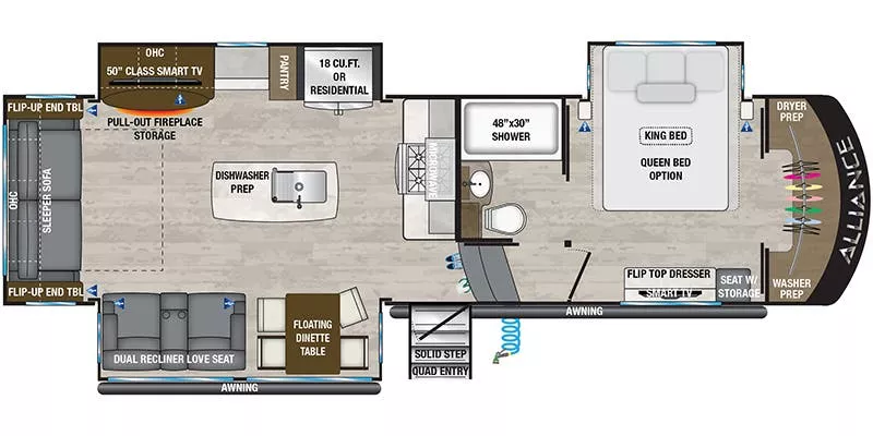 33' 2023 Alliance RV Paradigm 295MK w/3 Slides Floorplan