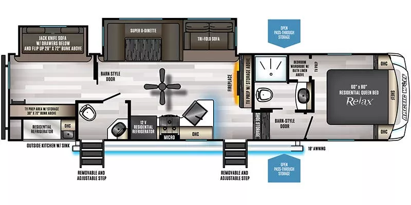 37' 2021 Forest River Cherokee Arctic Wolf M321BH w/2 Slides - Bunk House Floorplan