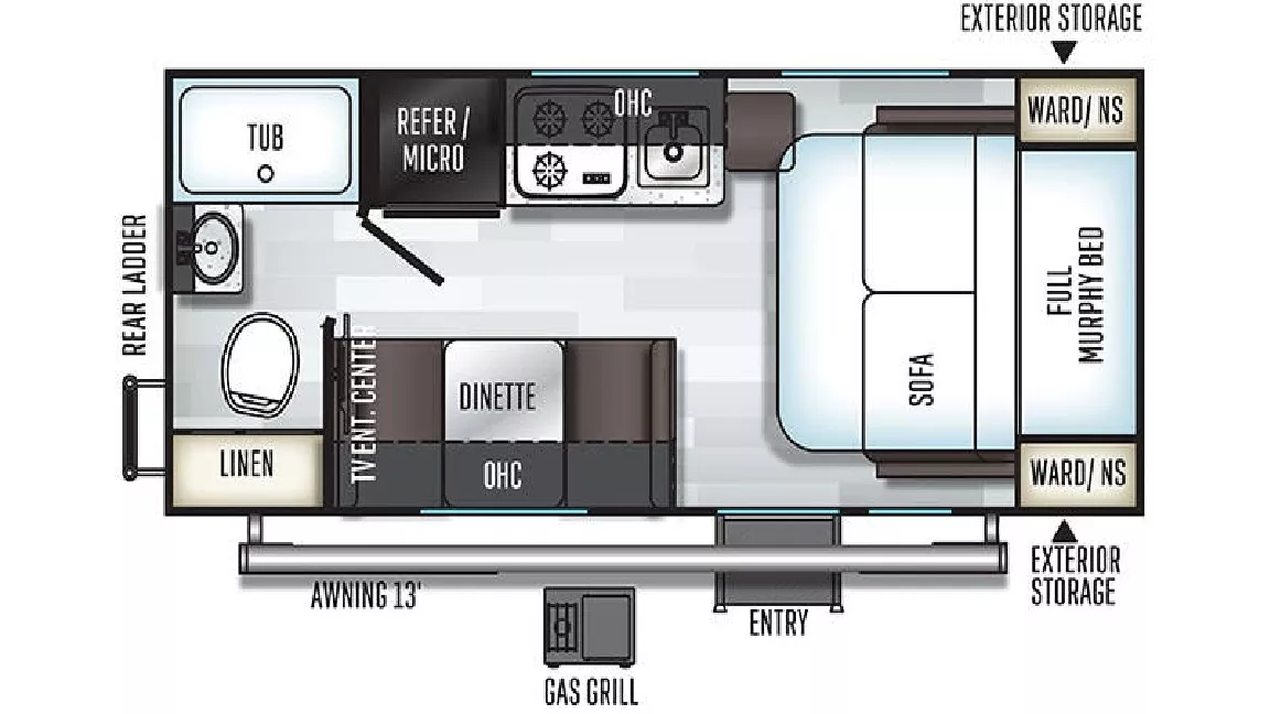 19' 2019 Forest River Geo Pro G19FD Floorplan