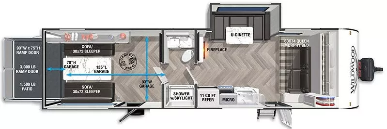 32' 2022 Forest River Wildwood Fsx Toy Hauler 280RT w/Slide - Toy Hauler Floorplan