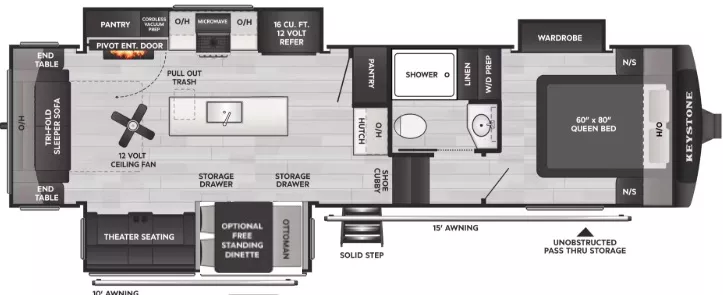 33' 2023 Keystone Cougar 290RLS w/3 Slides Floorplan