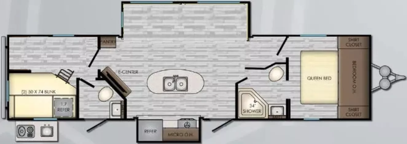 37' 2019 Crossroads Volante 33BR w/2 Slides - Bunk House Floorplan