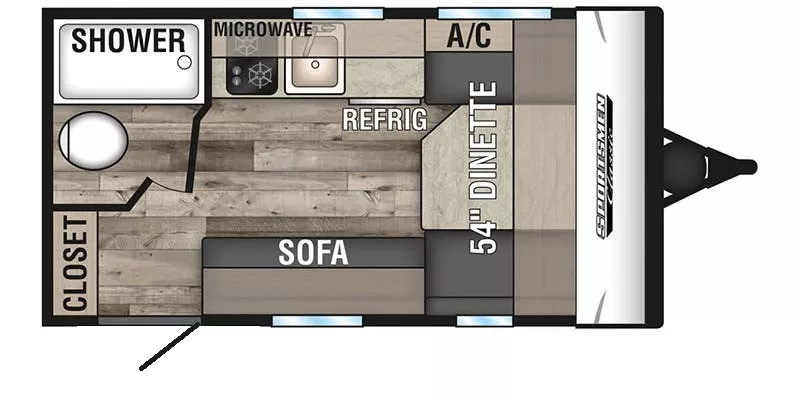 16' 2021 Kz Sportsmen Classic 130RB Floorplan