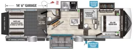 42' 2021 Grand Design Momentum 350G w/3 Slides & Generator  - Toy Hauler Floorplan