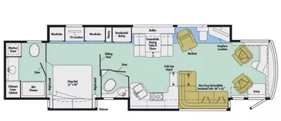 43' 2017 Winnebago Ellipse 42QD 450hp Cummins w/3 Slides Floorplan