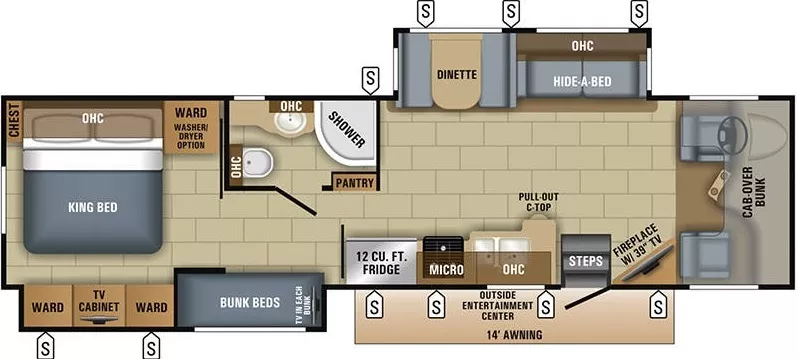 39' 2018 Jayco Seneca 37FS w/2 Slides - Bunk House Floorplan