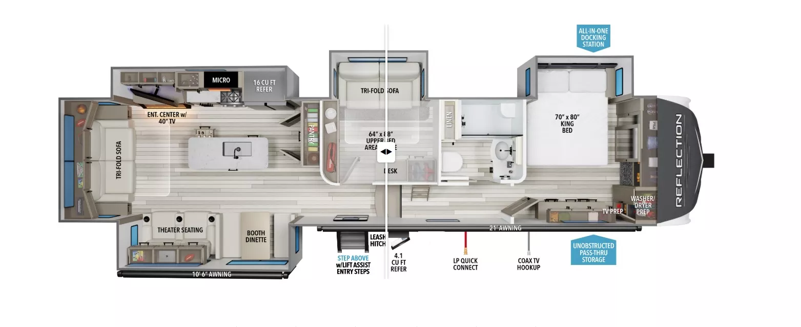 41' 2021 Grand Design Reflection 367BHS w/4 Slides - Bunk House Floorplan
