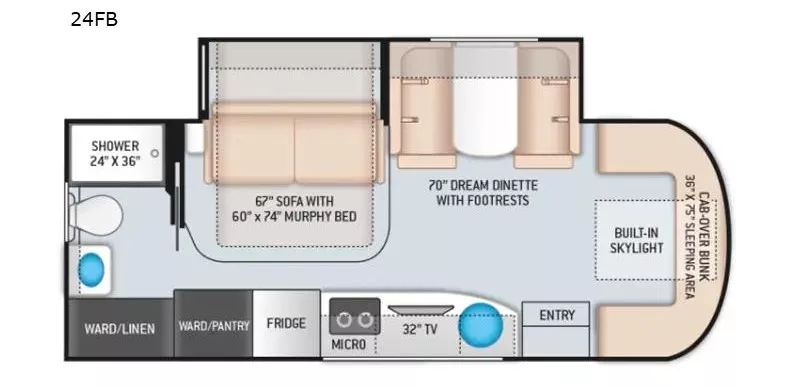 25' 2023 Thor Delano 24FB w/Slide Floorplan