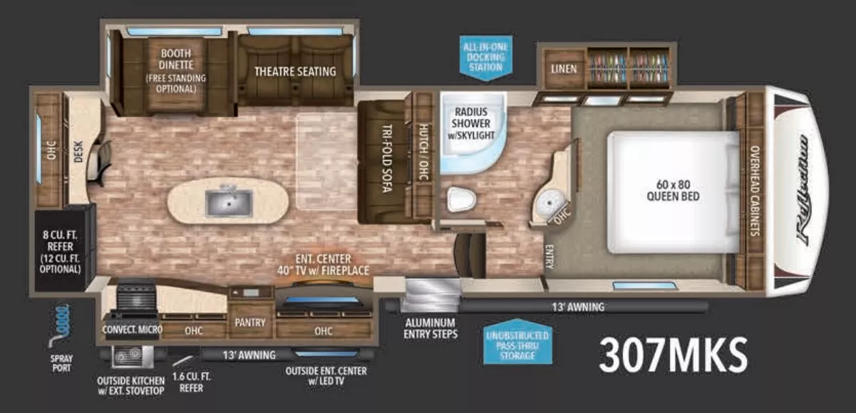 32' 2017 Grand Design Reflection 307MKS w/3 Slides Floorplan