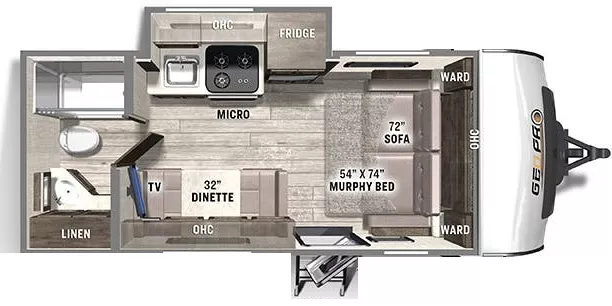 20' 2022 Forest River Rockwood Geo Pro G19FDS w/Slide Floorplan