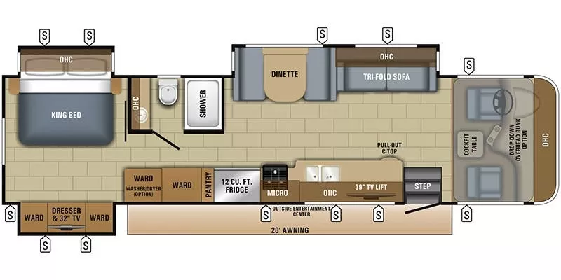 36' 2018 Jayco Precept 35S w/3 Slides Floorplan