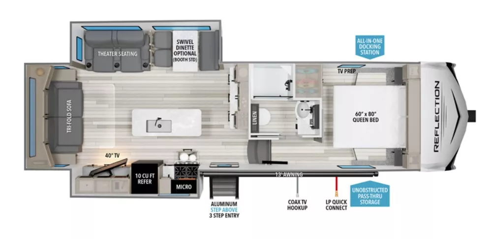 31' 2024 Grand Design Reflection 100 Series 28RL w/2 Slides Floorplan