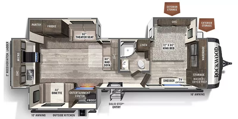 36' 2022 Forest River Rockwood Signature 8332SB w/3 Slides Floorplan