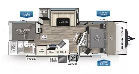30' 2023 Forest River Cherokee Alpha Wolf 23DBH-L w/Slide Floorplan