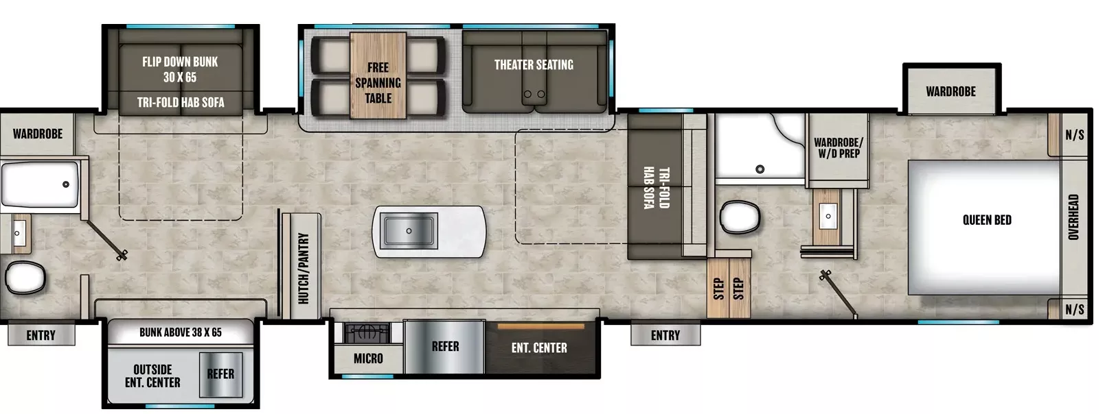 42' 2021 Forest River Coachmen Chaparral 367BH w/5 Slides - Bunk House Floorplan