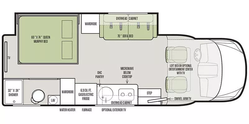 24' 2018 Tiffin Wayfarer 24FW w/Slide Floorplan