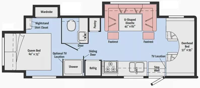 28' 2019 Winnebago Minnie Winnie 26A w/3 Slides Floorplan